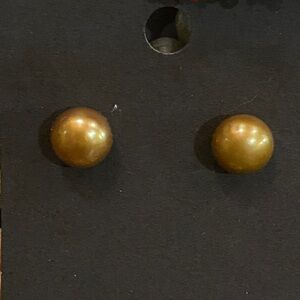 Gold Pearl Stud Earrings Sterling Silver